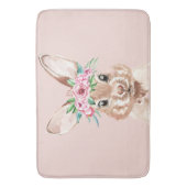 Tapis De Bain Bunny D'Aquarelle Rose Pastel Moderne Avec Fleurs (devant Vertical)