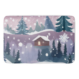 Tapis De Bain Cabane de neige aquarelle d'hiver