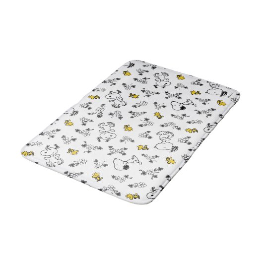 Tapis De Bain cacahuètes | Snoopy & Woodstock B&W Flower Motif (Angle)