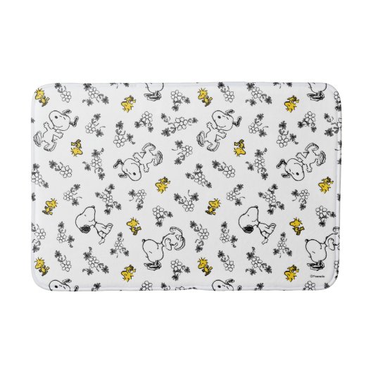 Tapis De Bain cacahuètes | Snoopy & Woodstock B&W Flower Motif (Devant)
