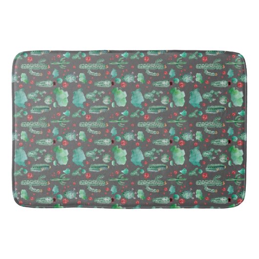 Tapis De Bain cactus and ladybutern pattern - black background (Devant)