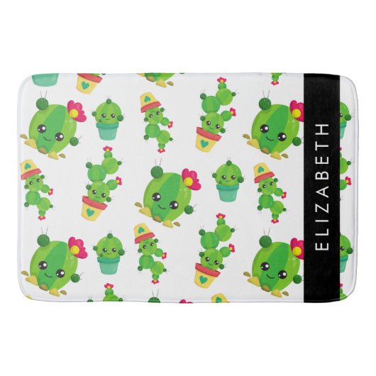 Tapis De Bain Cactus mignons, Cactus Motif, Succulent, Votre Nom (Devant)