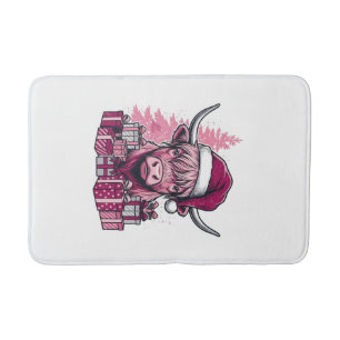 Tapis De Bain Cadeaux de Noël de vache des Highlands rose Art vi