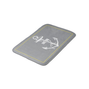 Tapis De Bain Cadre d'ancrage vintage gris, jaune nautique