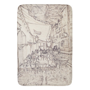 Tapis De Bain Café Terrasse en soirée, Dessin d'art, Van Gogh