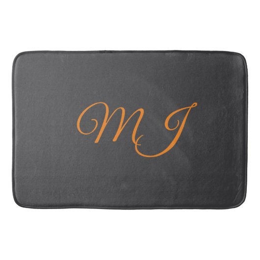 Tapis De Bain Calligraphie gris orange monogramme nom initial (Devant)