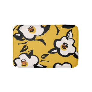 Tapis De Bain Camellia Jaune, vintage floral et mince.