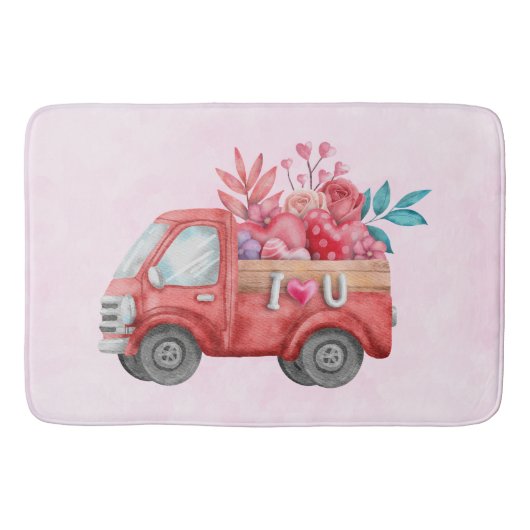 Tapis De Bain Camion d'amour mignon avec Coeur Cargo Aquarelle (Devant)