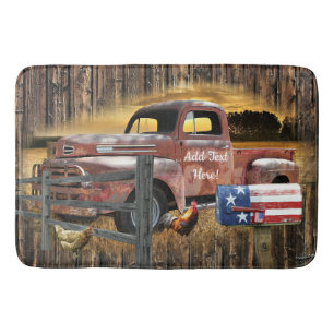 Tapis De Bain Camion rouge Vintage Camion rouge Camion agricole