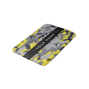 Tapis De Bain Camouflage jaune et gris Personnalisez votre nom