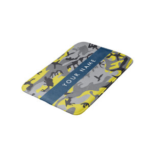 Tapis De Bain Camouflage jaune et gris Personnalisez votre nom