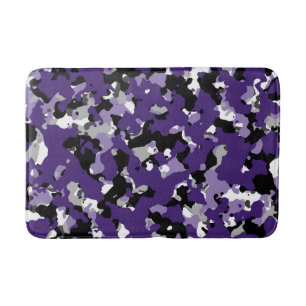 Tapis De Bain Camouflage noir blanc violet gris