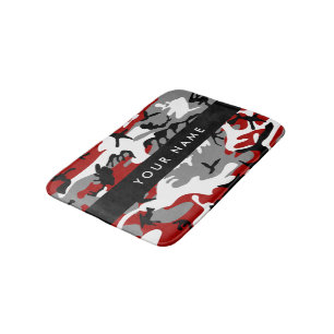Tapis De Bain Camouflage rouge et gris Votre nom Personnaliser