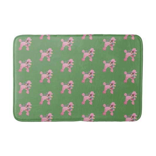 Tapis De Bain Caniche rose sur vert (Devant)