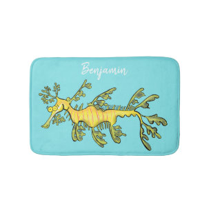 Tapis De Bain Caricature amusante de dragon de mer feuillu