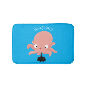 Tapis De Bain Caricature de bébé pieuvre rose mignonne humour