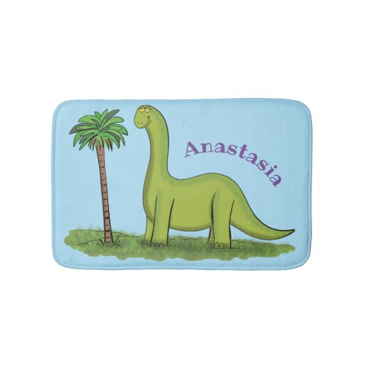 Tapis De Bain Caricature de dinosaure de brontosaurus vert migno (Devant)