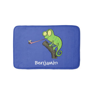 Tapis De Bain Caricature de lézard de caméléon vert joyeux