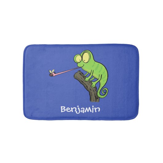 Tapis De Bain Caricature de lézard de caméléon vert joyeux (Devant)