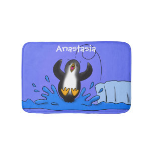Tapis De Bain Caricature de manchot joyeux sautant