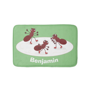 Tapis De Bain Caricature de patinage sur glace de Happy red four