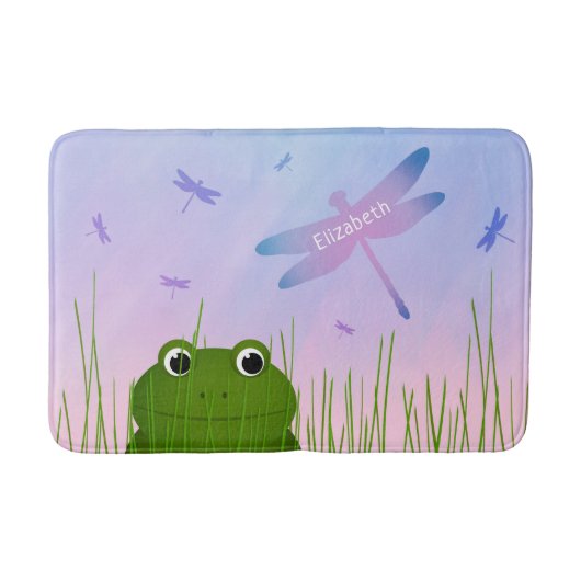 Tapis De Bain caricature grenouille regarder sur l'herbe dragonf (Devant)
