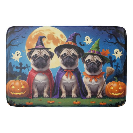 Tapis De Bain Carlin chien Citrouille Halloween drôle (Devant)