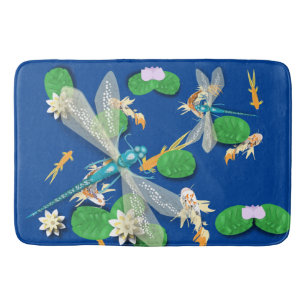 Tapis De Bain Carpes Koï, nénuphar et libellules bleues