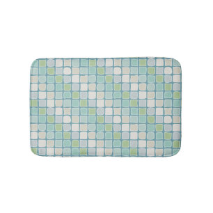 Tapis De Bain Carreaux géométriques de plage, Verre de mer, Bleu