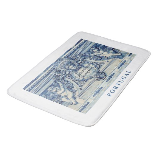 Tapis De Bain Carreaux portugais bleus avec anges (Angle)
