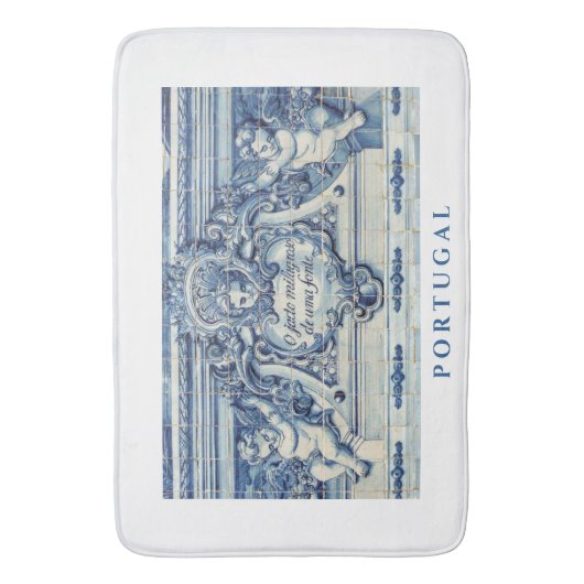 Tapis De Bain Carreaux portugais bleus avec anges (devant Vertical)