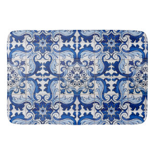 Tapis De Bain Carrelage bleu azulejo en azulejo motif floral