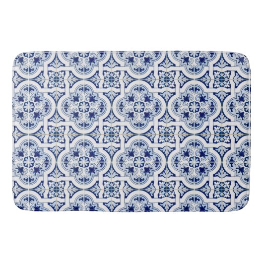 Tapis De Bain Carrelage bleu et blanc classique (Devant)