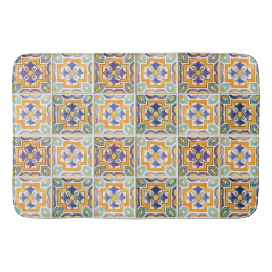 Tapis De Bain Carrelage bleu-orange (Devant)