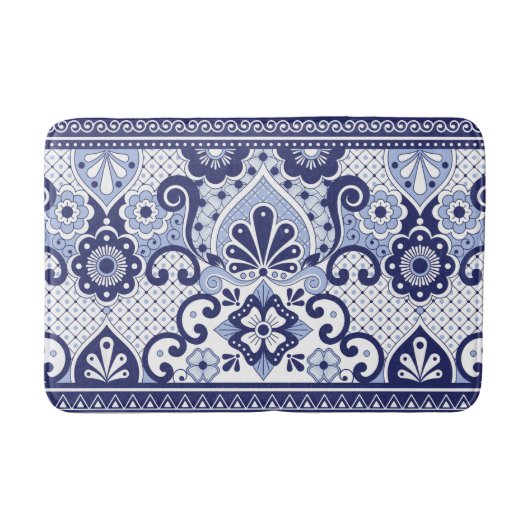 Tapis De Bain Carrelage d'art populaire mexicain Talavera bleu e (Devant)
