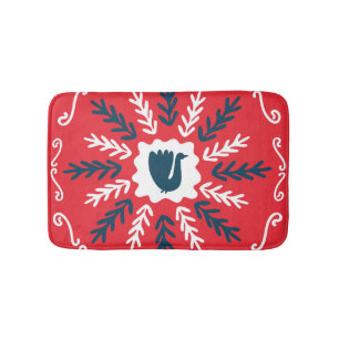Tapis De Bain Carrelage de Noël Folk Doodle Art