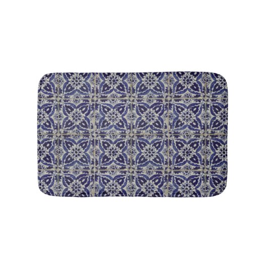 Tapis De Bain Carrelage italien rustique Azulejo bleu blanc géom (Devant)