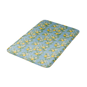 Tapis De Bain Carrelage Motif Méditerranéen Bleu Aquarelle Citro