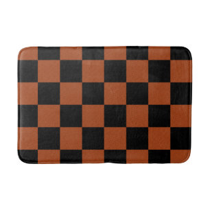 Tapis De Bain Carrés à carreaux noirs et orange Buffalo Plaid