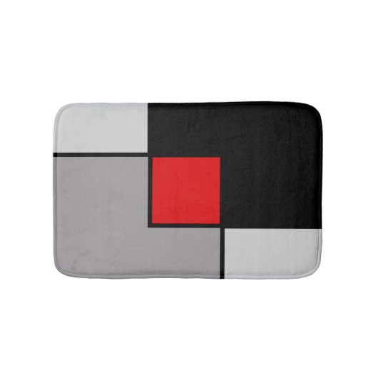 Tapis De Bain carrés Abstraits en noir gris et rouge (Devant)