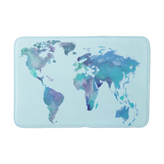 Tapis De Bain Carte bleue du monde d'aquarelle (Devant)