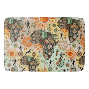 Tapis De Bain Carte d'Afrique Éléments Tribaux Décoratifs Motif