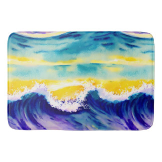 Tapis De Bain Carte d'aquarelle bleu