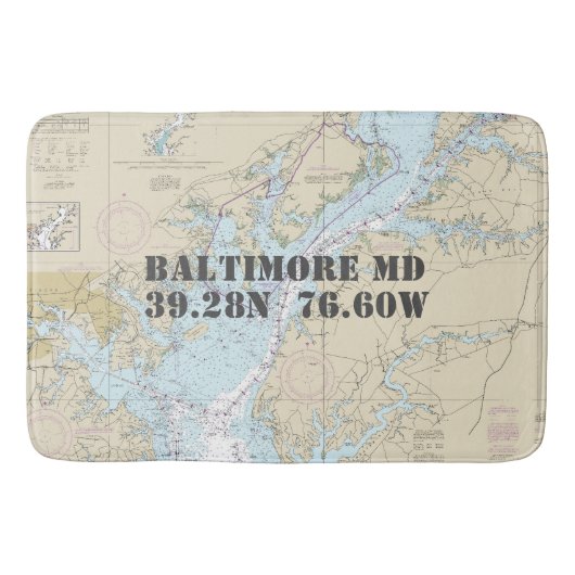 Tapis De Bain Carte de latitude de longitude MD Baltimore Nautiq (Devant)