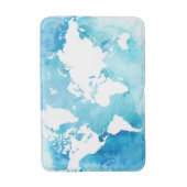 Tapis De Bain Carte du monde dans des bleus d'aquarelle (Devant (Vertical))