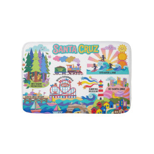 Tapis De Bain Carte illustrée de Santa Cruz Boardwalk Plage Surf