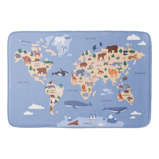 Tapis De Bain Carte Kids World mignonne Whimsical Modern (Devant)