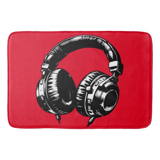Tapis De Bain Casque Audio pour Musique Noir DJ (Devant)