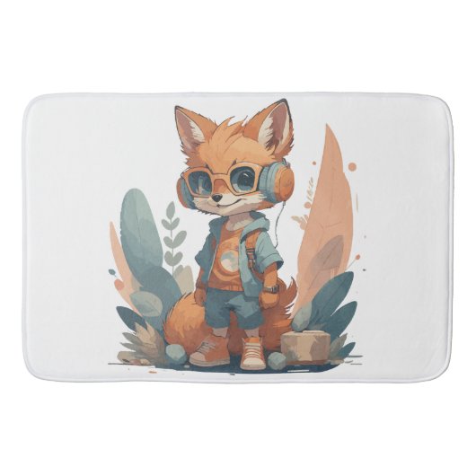 Tapis De Bain Casque audio renard bébé drôle (Devant)