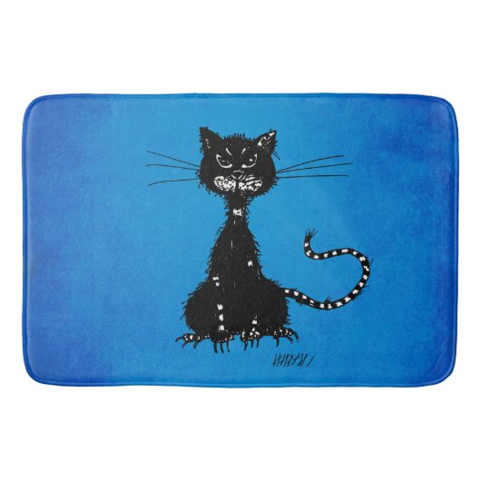 Tapis De Bain Cat noir dauré bleu (Devant)